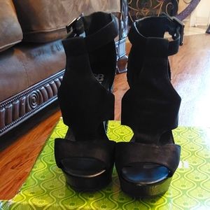 Black suede wedges